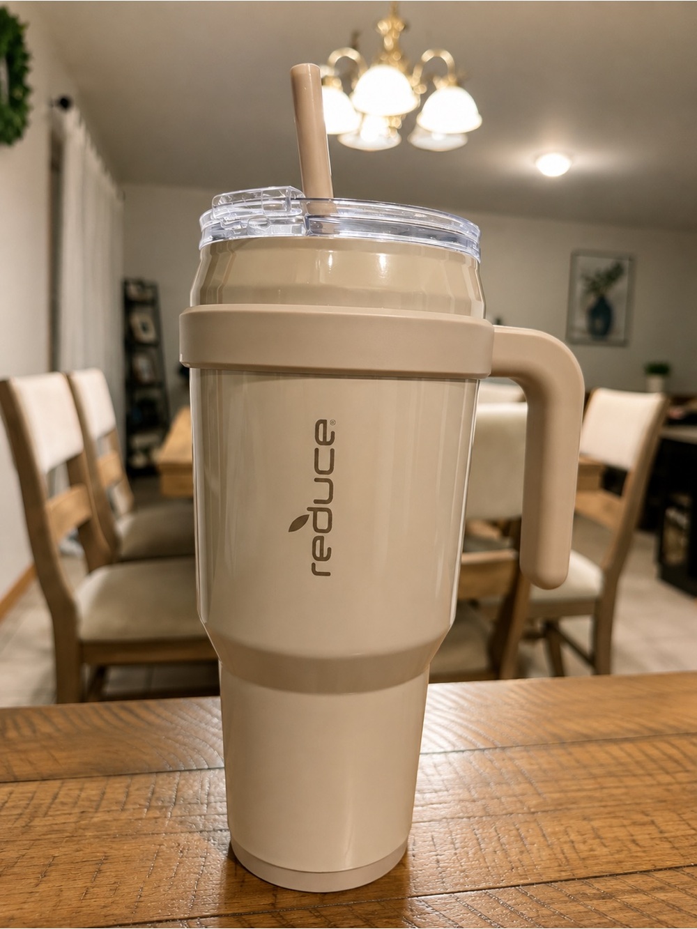 Reduce Insulated Travel Mug with Handle and Straw - Beige 40 oz